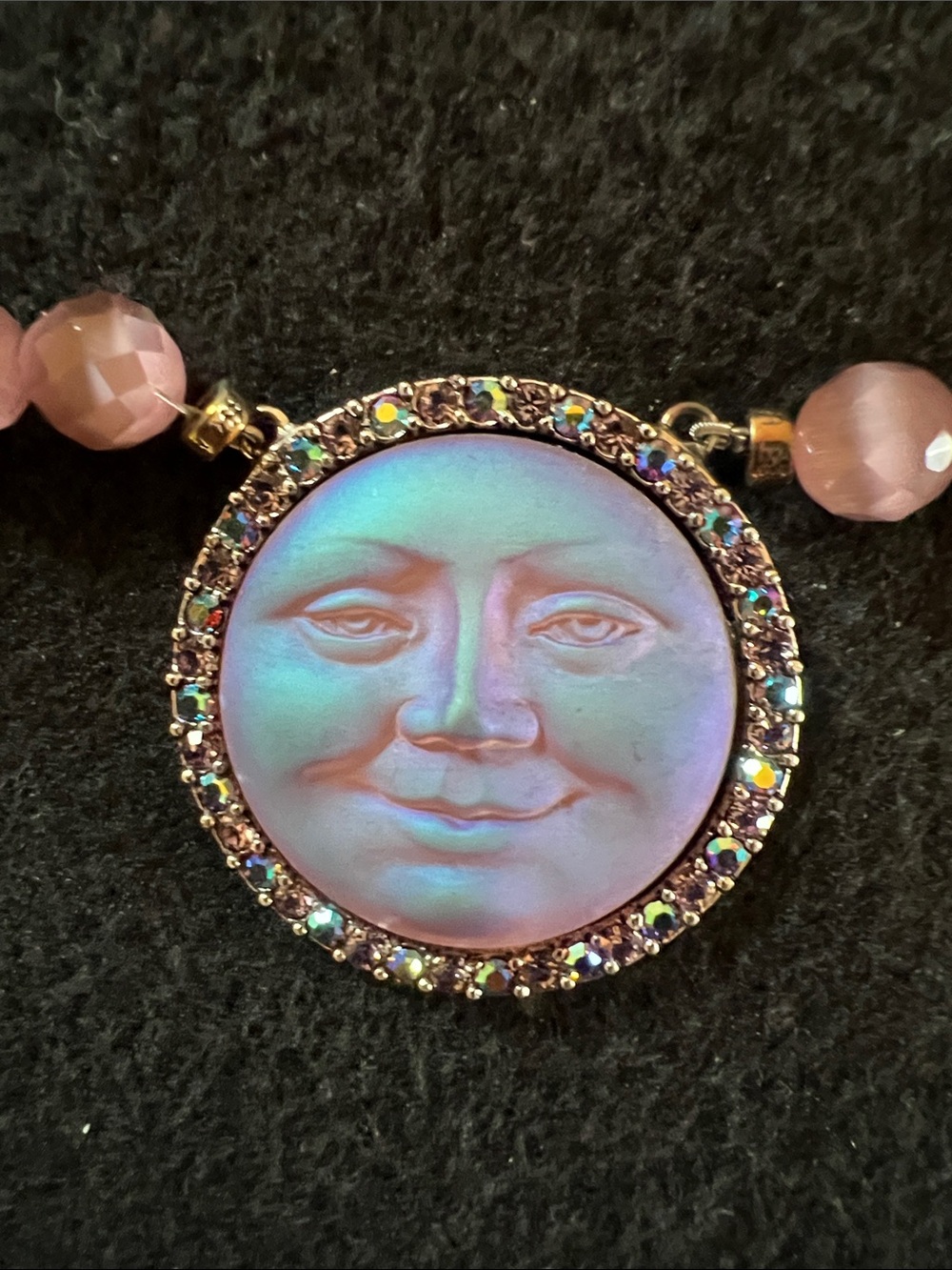 Kirks Folly Iridescent Lavender Pink Moon Face Pendant Necklace